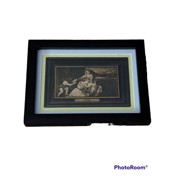 Unknown Other - Small Art Titian: The Madonna Vintage Post Card Framed & Matted Gold Brown 1920s
